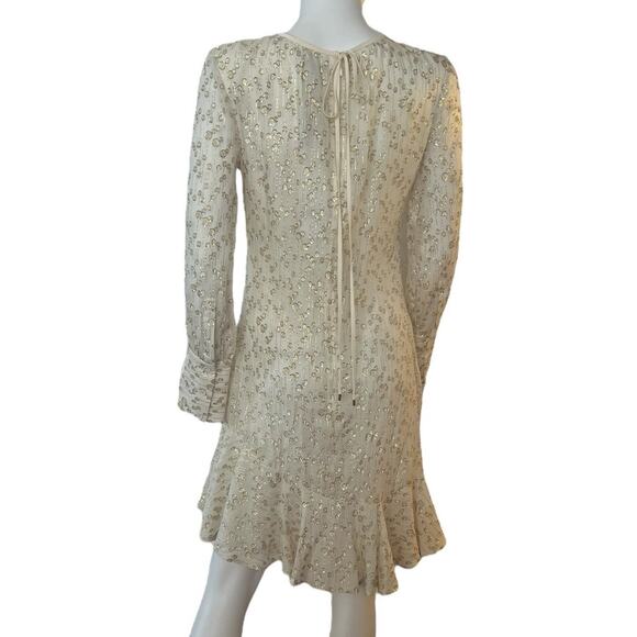 NWT Derek Lam 10 Crosby White & Gold Lurex Asymmetrical Ruffle Hem Dress US 2 - Picture 8 of 10